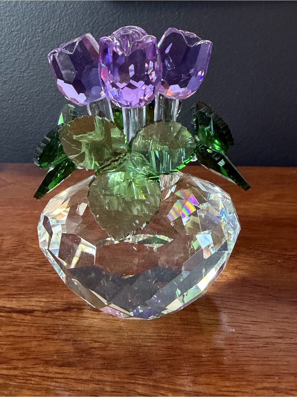 Crystal glass roses purple